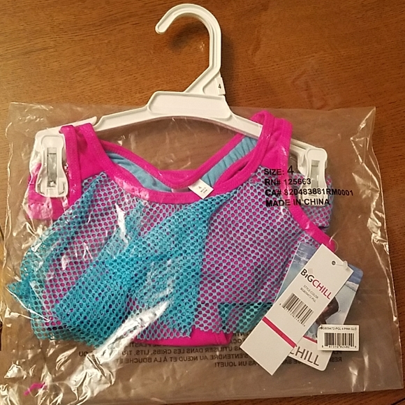 New with tags girls bikini set pink aqua - Picture 1 of 4